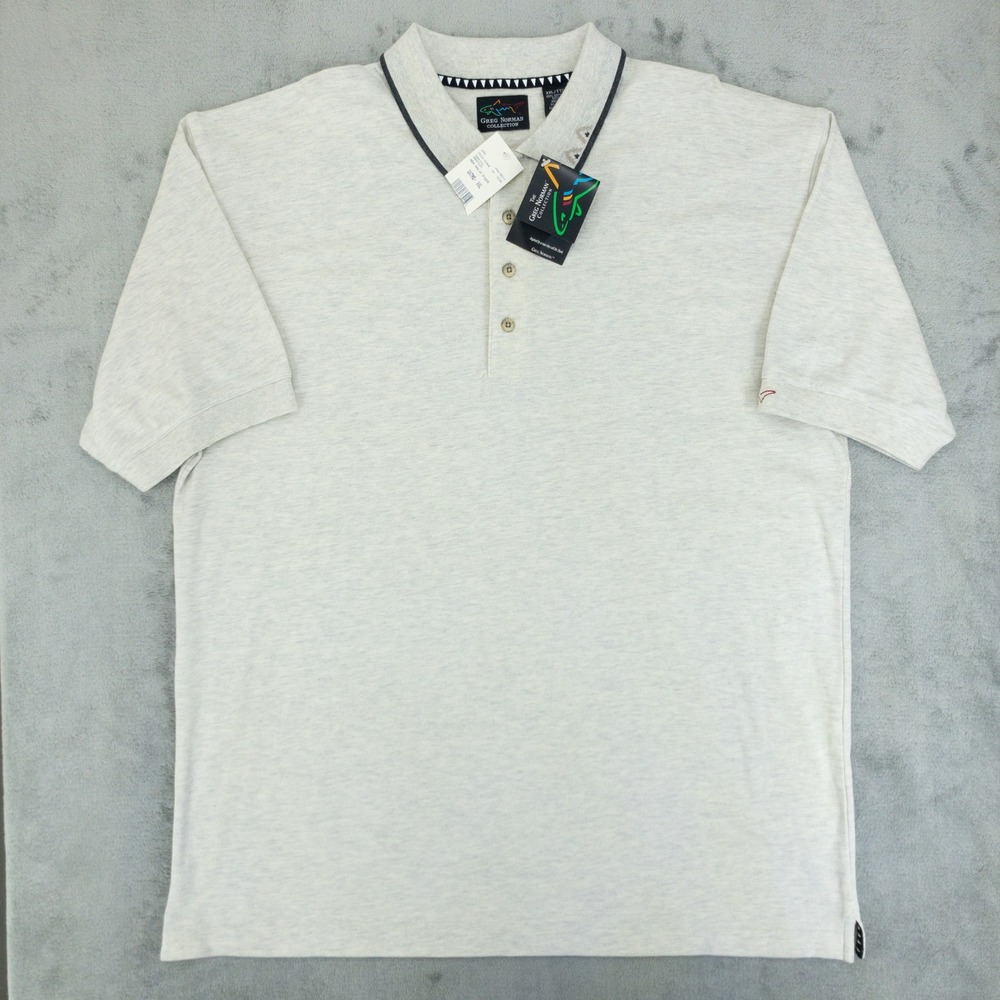 VTG Greg Norman Polo Shirt Mens XXL Oatmeal Short Sleeve Pique Cotton Golf New